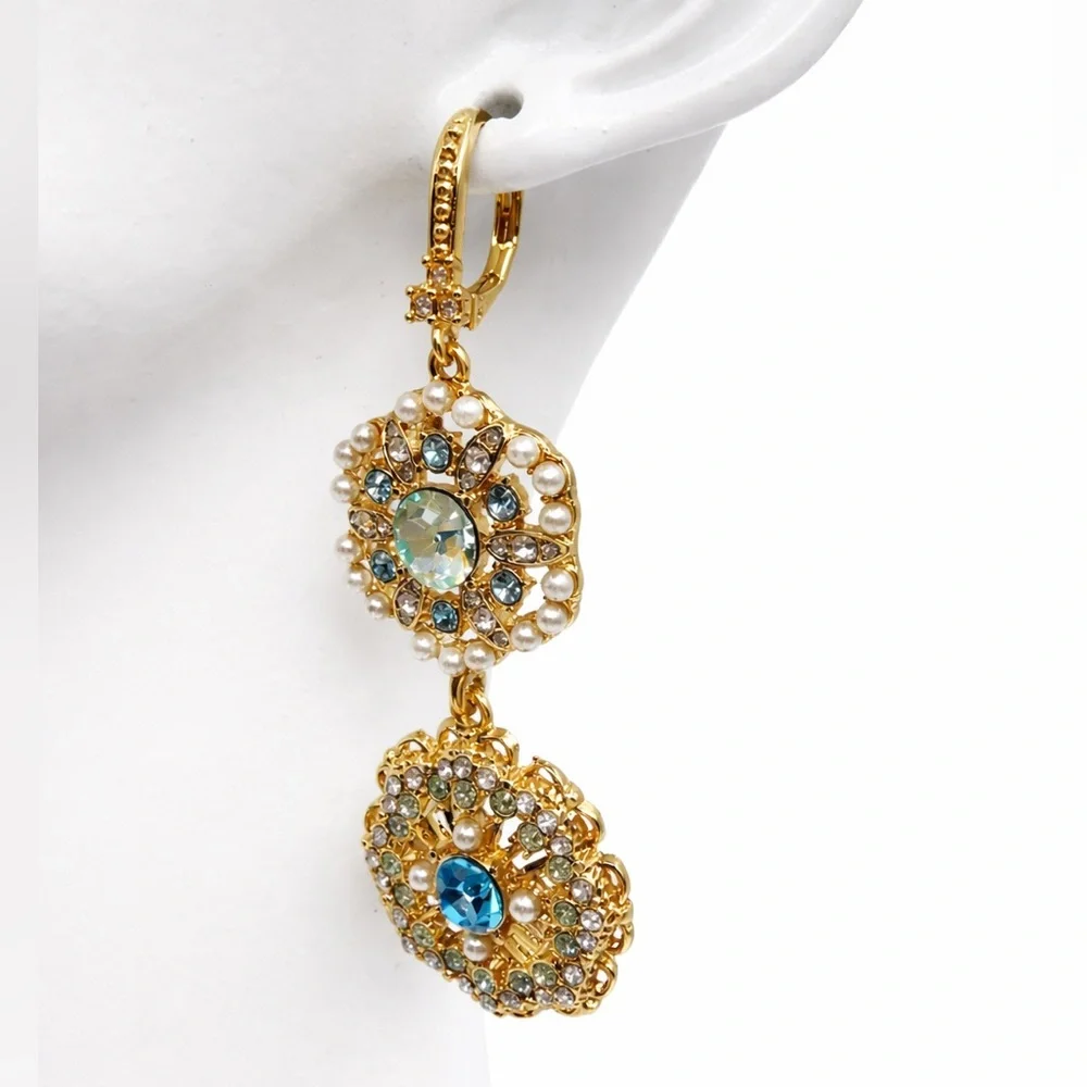 Marchesa Gold-Tone Crystal & Pearl Drop Earrings - Picture 2 of 16